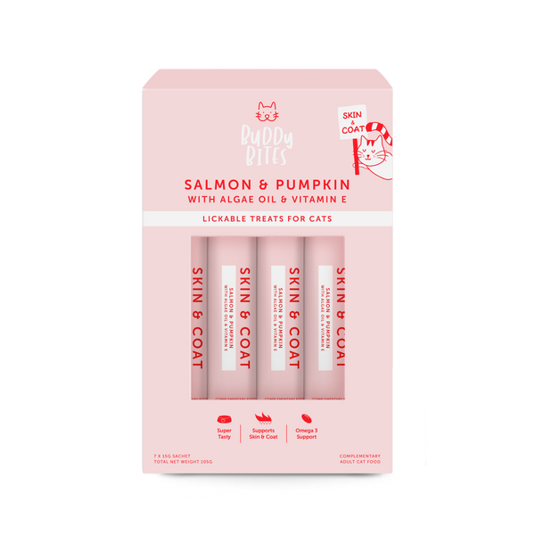 Cat Lickable Treats - Skin & Coat - Salmon with Pumpkin Box (15gx7)