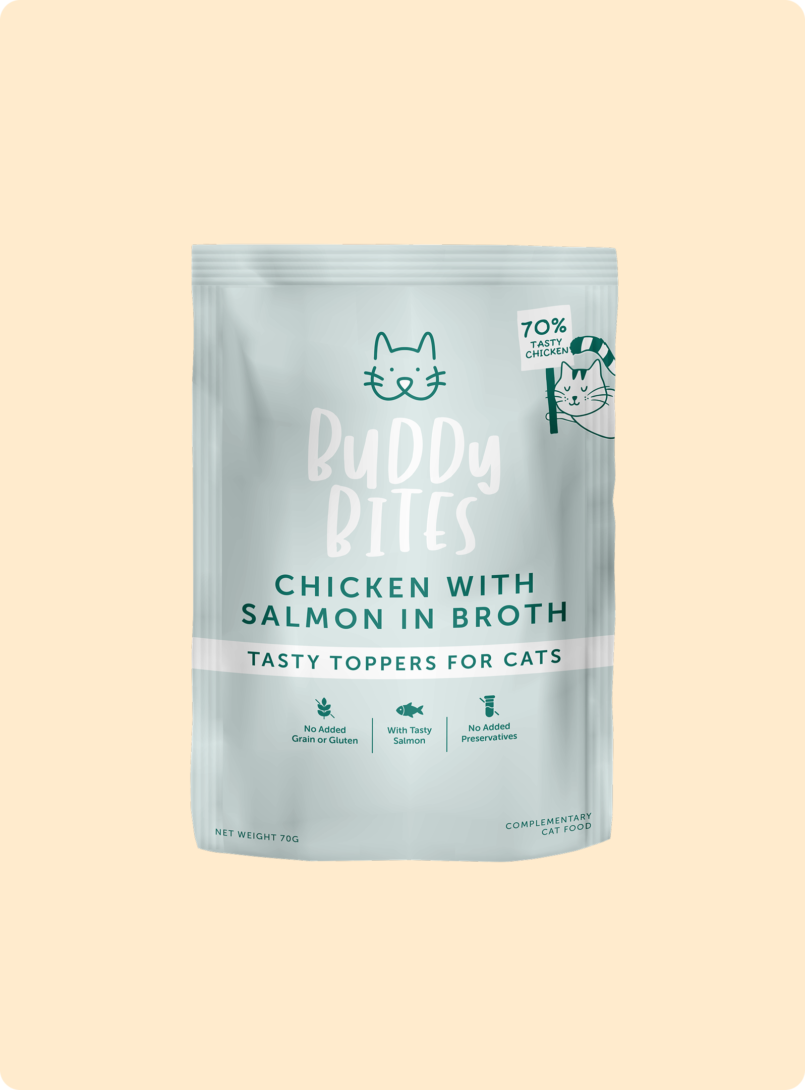 Cat Food Topper (Pouch) - Chicken with Salmon in Broth 70g