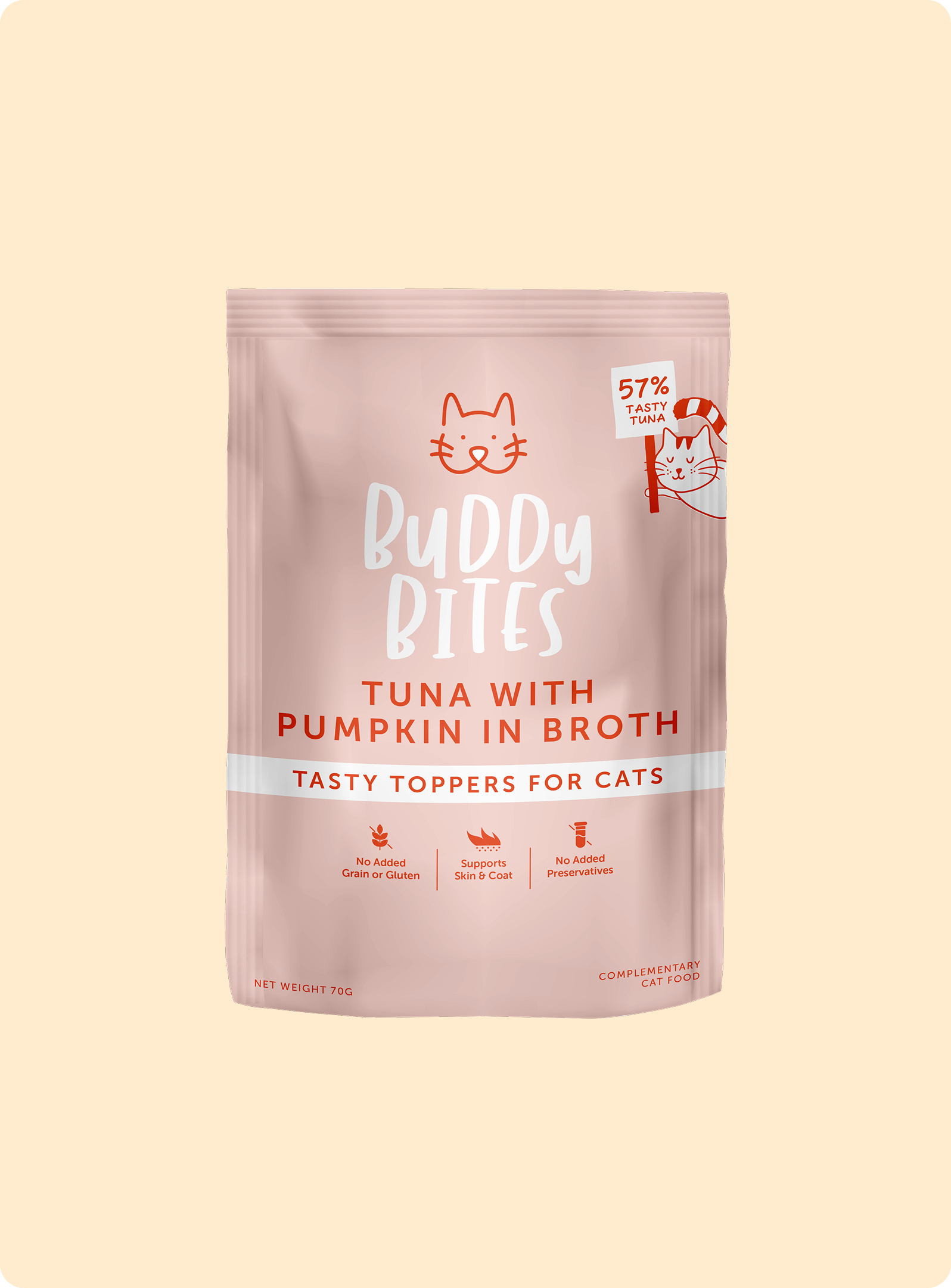 Cat Food Topper (Pouch) - Tuna with Pumpkin in Broth 70g